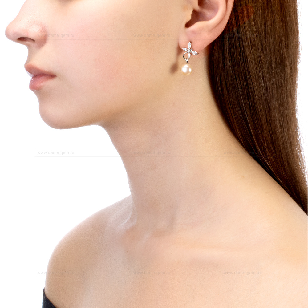 Серьги из серебра с розовыми жемчужинами 8,5-9 мм. Артикул 10800 Серьги из серебра с розовыми жемчужинами 8,5-9 мм. Артикул 10800