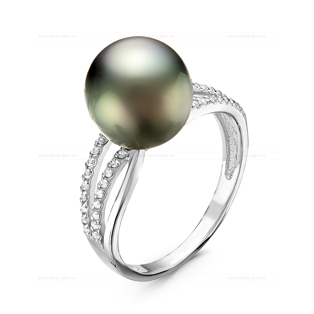 Кольцо из серебра 925 пробы с Таитянской морской жемчужиной 10-11 мм. Артикул 10858