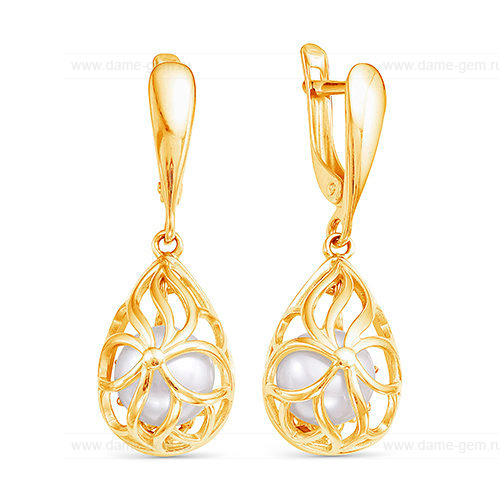 Серьги из серебра с белыми жемчужинами 8 мм. Артикул 12551