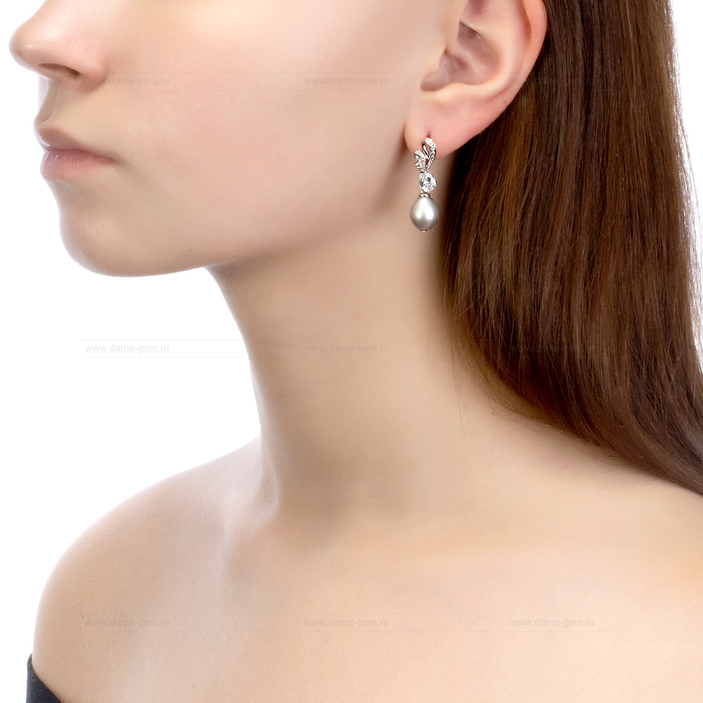 Серьги из серебра с серыми жемчужинами 10-11 мм. Артикул 10198 Серьги из серебра с серыми жемчужинами 10-11 мм. Артикул 10198