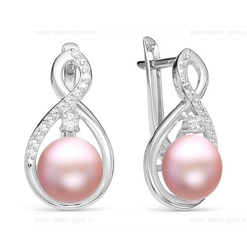Серьги из серебра с розовыми жемчужинами 8,5-9 мм. Артикул 11544 Серьги из серебра с розовыми жемчужинами 8,5-9 мм. Артикул 11544