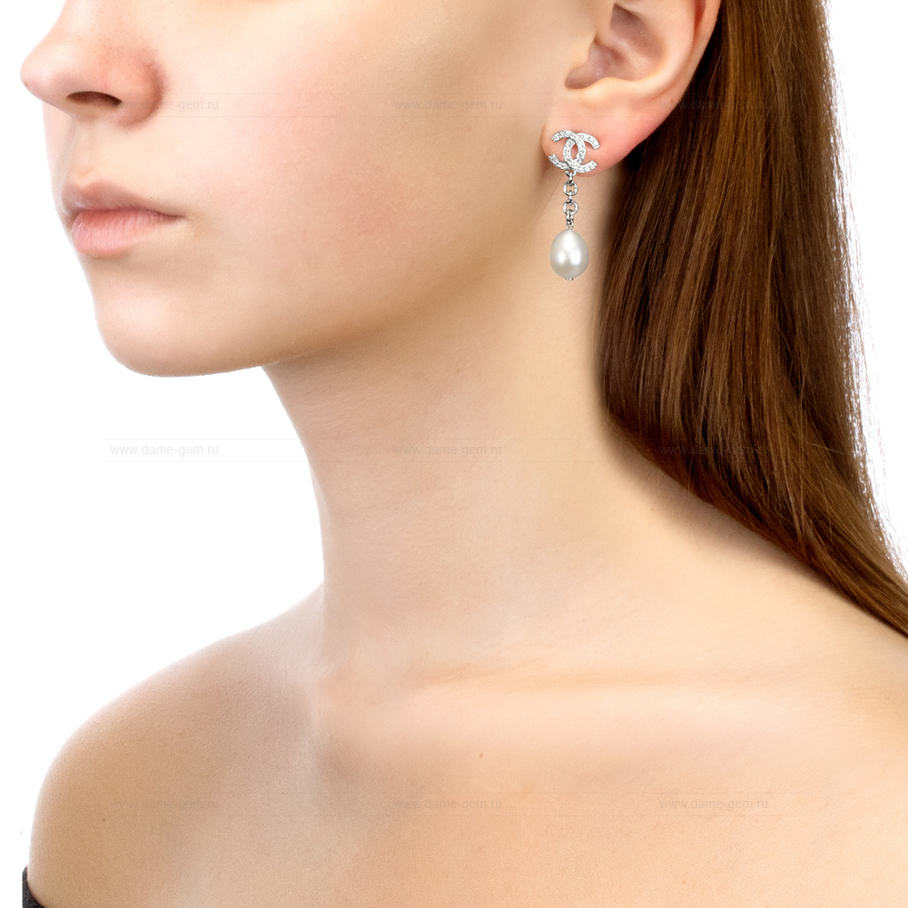 Серьги из серебра с белыми жемчужинами 10-11 мм. Артикул 11577