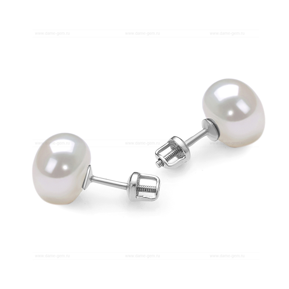 Пусеты из серебра с белыми жемчужинами 10,5-11 мм. Артикул 11782 Пусеты из серебра с белыми жемчужинами 10,5-11 мм. Артикул 11782