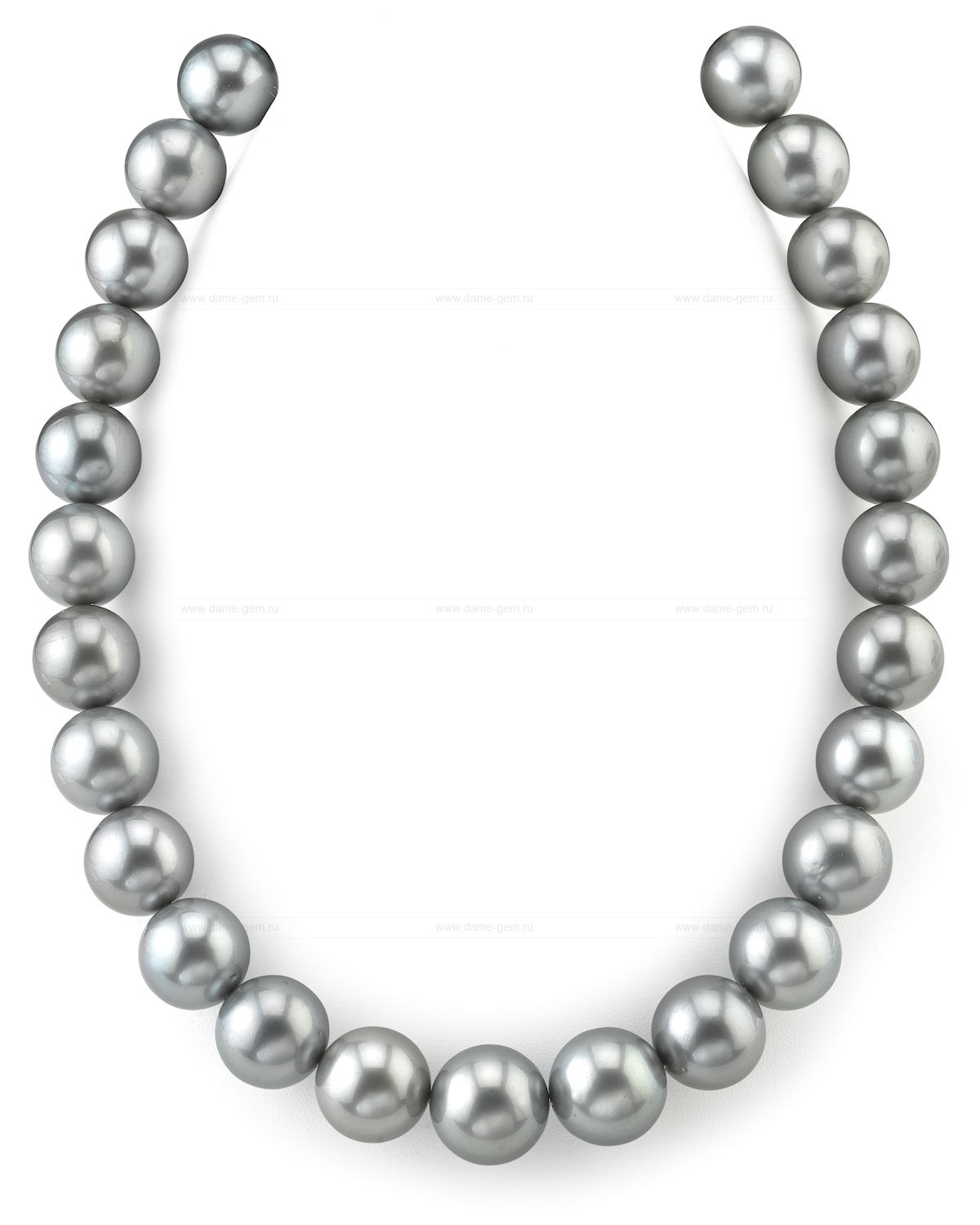 Ожерелье из темно-серого круглого морского Таитянского жемчуга 11,1-13,4 мм. Качество жемчуга высокое АА+. Артикул 10672