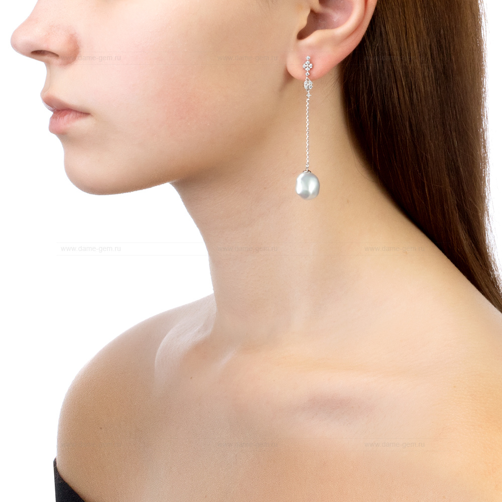 Серьги из серебра с белыми жемчужинами "барокко" 11-13 мм. Артикул 12432