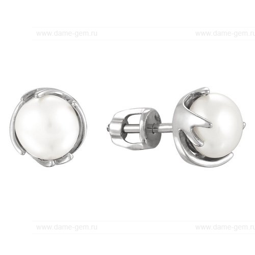 Серьги из серебра с белыми жемчужинами 8-8,5 мм. Артикул 10738