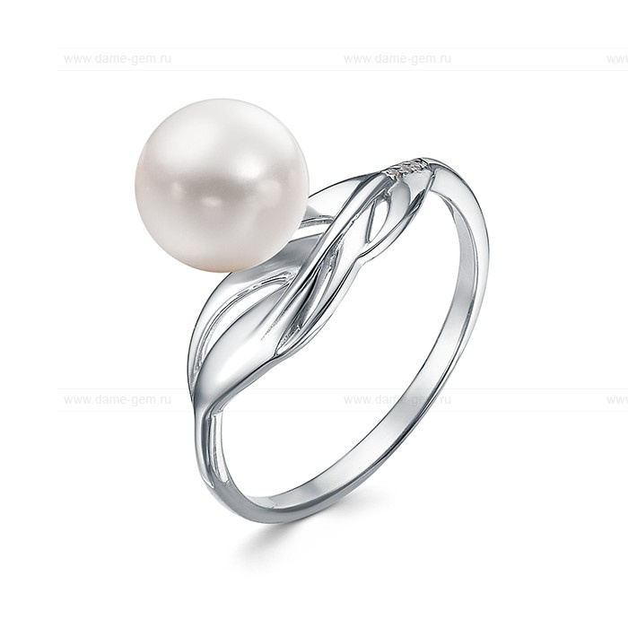 Кольцо из серебра 925 пробы с белой жемчужиной 7,5-8 мм. Артикул 9256