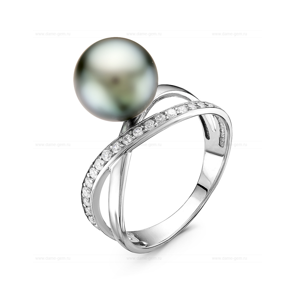 Кольцо из серебра 925 пробы с Таитянской морской жемчужиной 9-9,5 мм. Артикул 10881