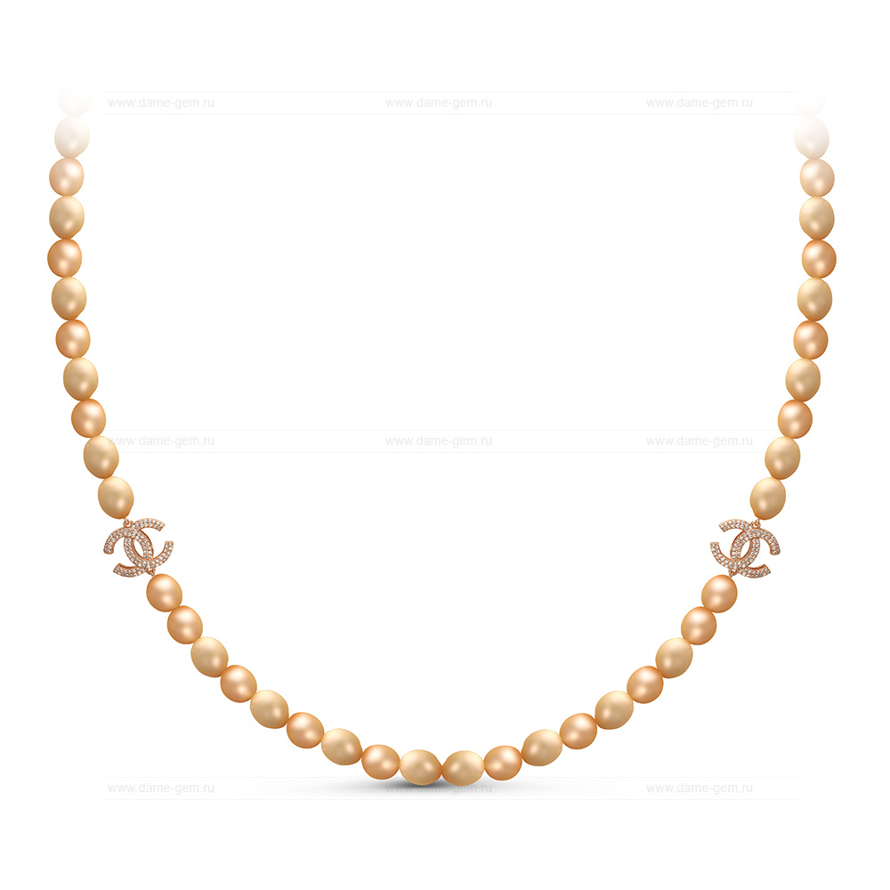 Колье из золотистого барочного жемчуга 10-11 мм со вставками из серебра. Качество — наивысшее ААА. Артикул 11167