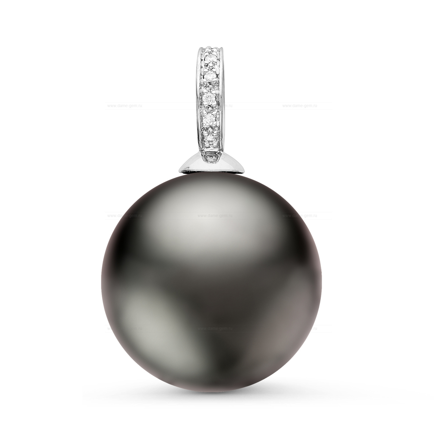 Кулон из белого золота с черной Таитянской жемчужиной 15-15,5 мм. Артикул 11176