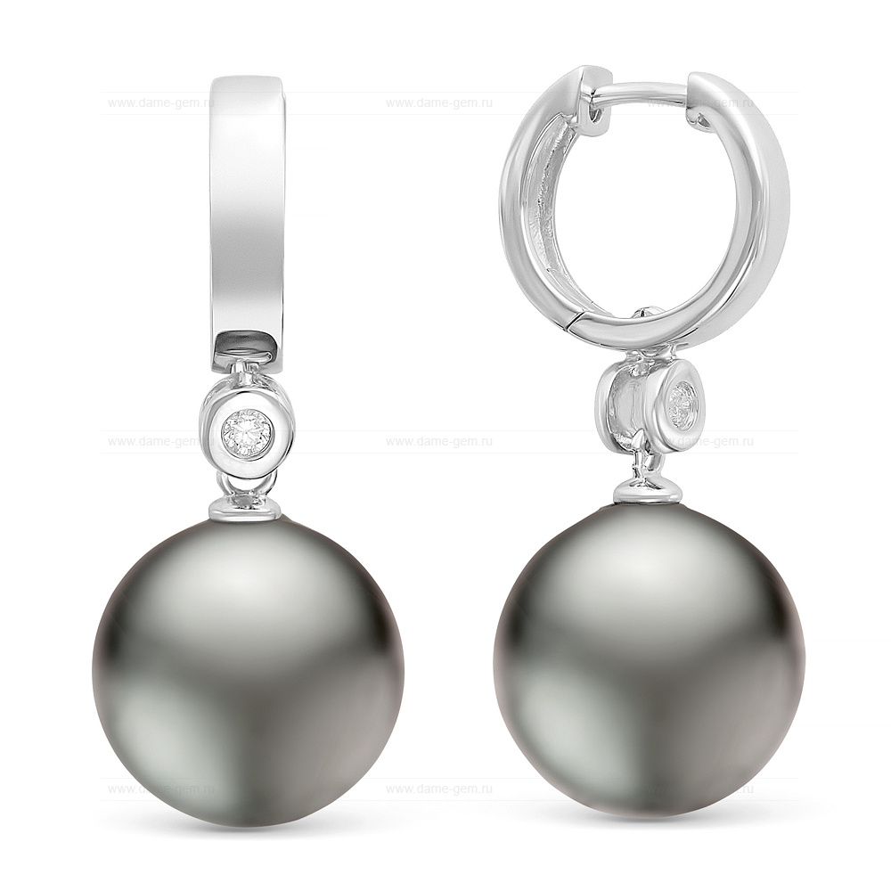 Серьги из золота с черными Таитянскими жемчужинами 12,6-12,9 мм. Артикул 10011