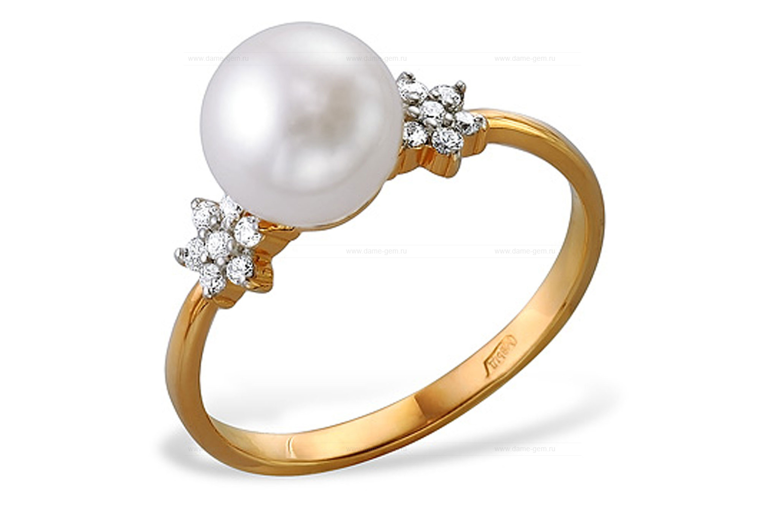 Кольцо из серебра 925 пробы с белой речной жемчужиной 7-7,5 мм. Артикул 10121