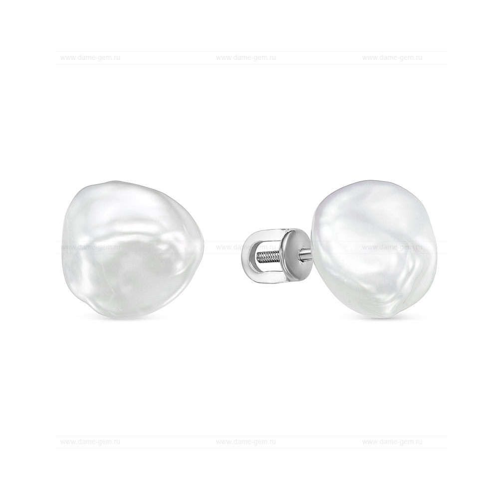 Пусеты из серебра с белыми жемчужинами "барокко" 12,5-13 мм. Артикул 8519 Пусеты из серебра с белыми жемчужинами "барокко" 12,5-13 мм. Артикул 8519