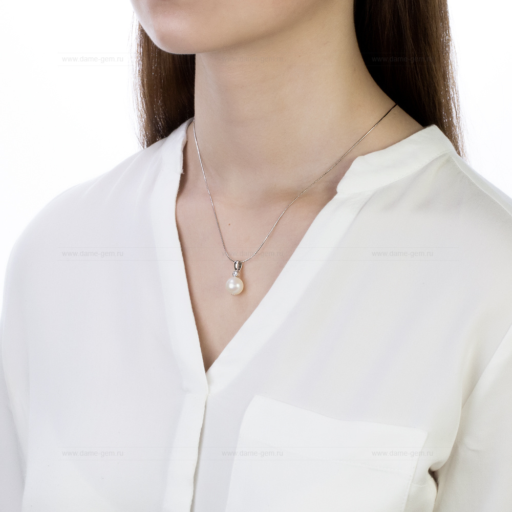 Подвеска из серебра с белой речной жемчужиной 9-10 мм. Артикул 10251