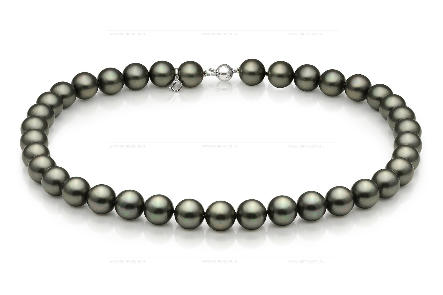 Ожерелье из черного круглого морского Таитянского жемчуга 10-13 мм. Качество жемчуга высокое АА+. Артикул 9483