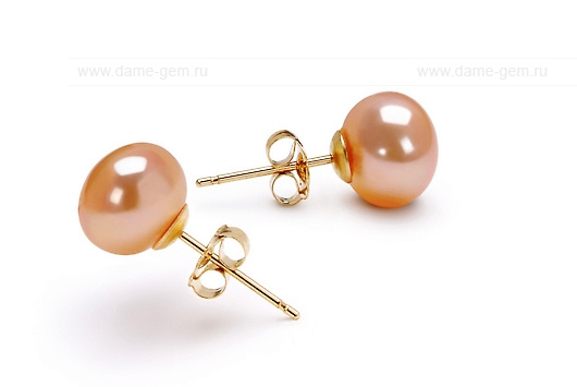 Пусеты из серебра с розовыми жемчужинами 9,5-10 мм. Артикул 7775