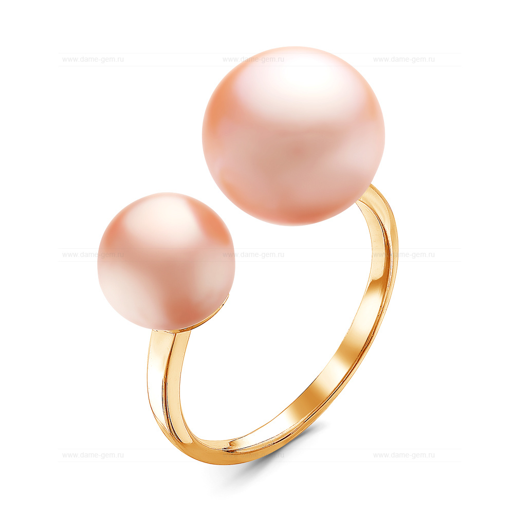 Двойное кольцо "Dior" из серебра 925 пробы с розовыми жемчужинами 7-10 мм. Артикул 11504 Двойное кольцо "Dior" из серебра 925 пробы с розовыми жемчужинами 7-10 мм. Артикул 11504