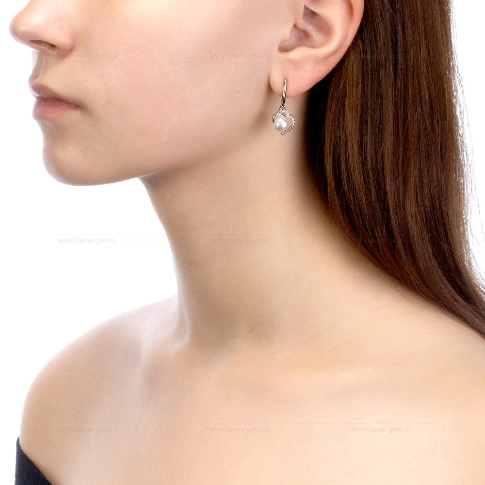 Серьги из серебра с белыми жемчужинами 7-7,5 мм. Артикул 10086