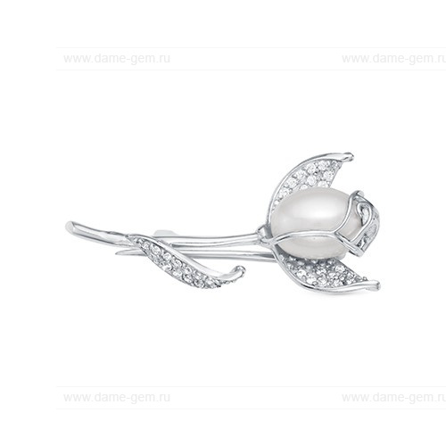 Брошь серебряная с белой жемчужиной 7,5-8 мм. Артикул 10631 Брошь серебряная с белой жемчужиной 7,5-8 мм. Артикул 10631