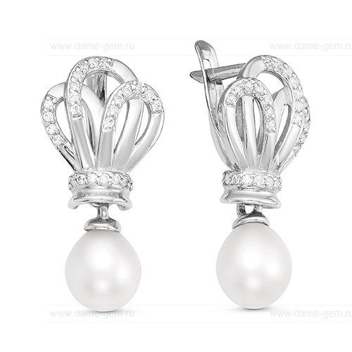 Серьги из серебра с белыми жемчужинами 7-8 мм. Артикул 12228