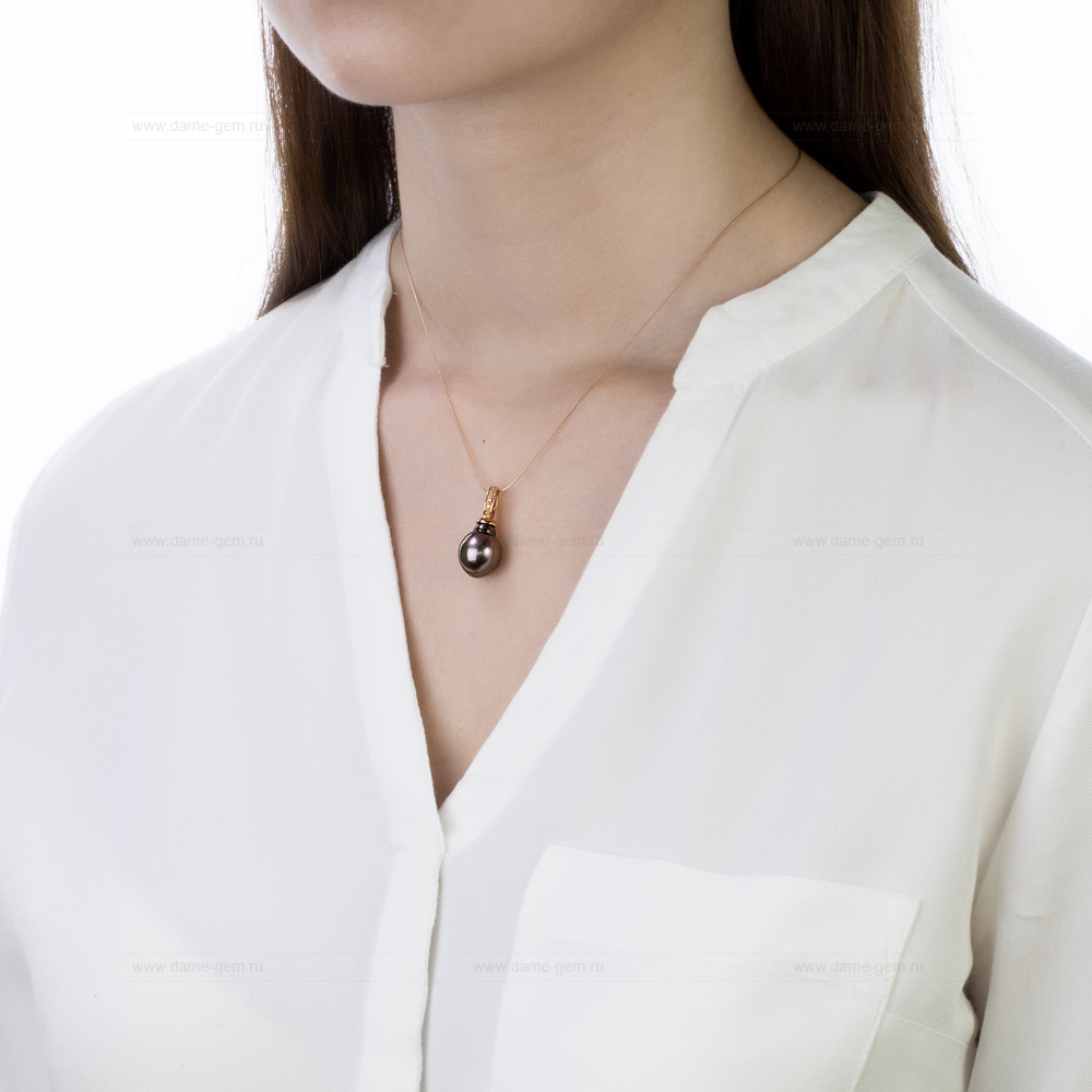 Кулон из серебра с черной Таитянской жемчужиной 11,6-11,9 мм. Артикул 11329