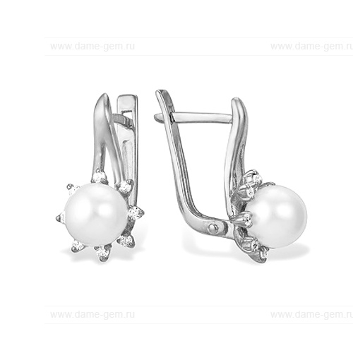 Серьги из белого золота с белыми жемчужинами 7-7,5 мм. Артикул 11982