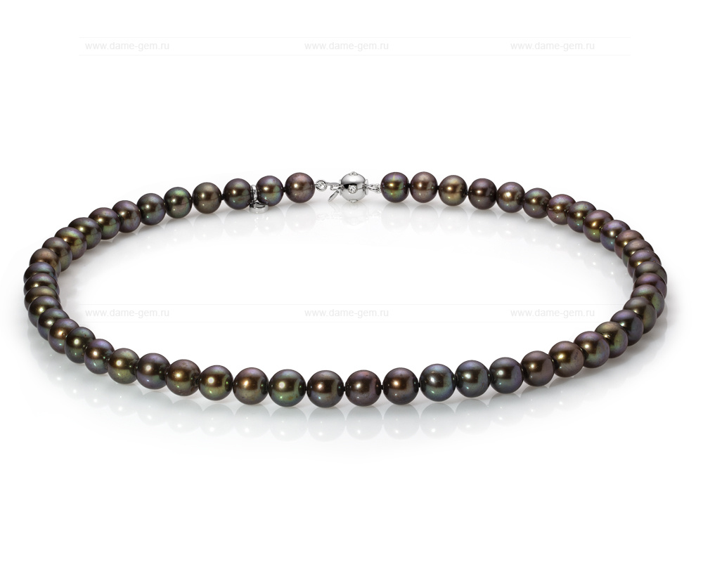 Ожерелье из черного круглого речного жемчуга 7,5-8 мм. Качество жемчуга наивысшее ААА. Артикул 7690 Ожерелье из черного круглого речного жемчуга 7,5-8 мм. Качество жемчуга наивысшее ААА. Артикул 7690