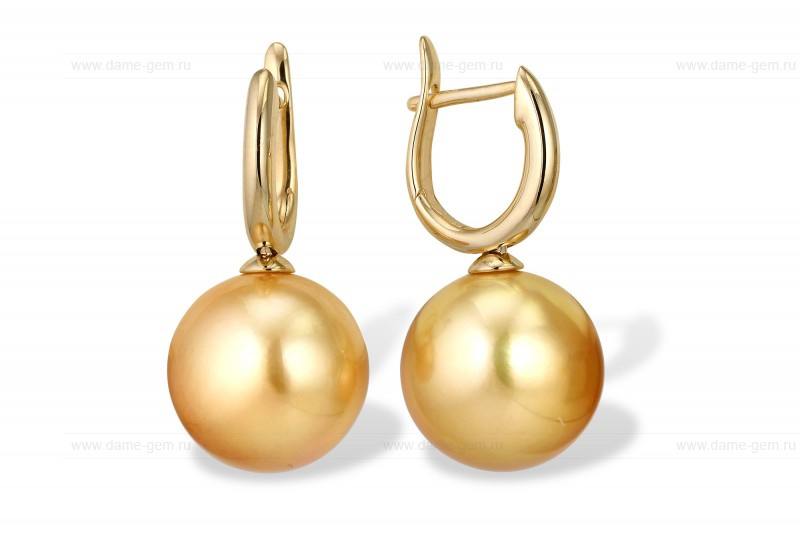 Серьги из золота 585 пробы с золотыми Австралийскими жемчужинами 13-13,5 мм. Артикул 9627