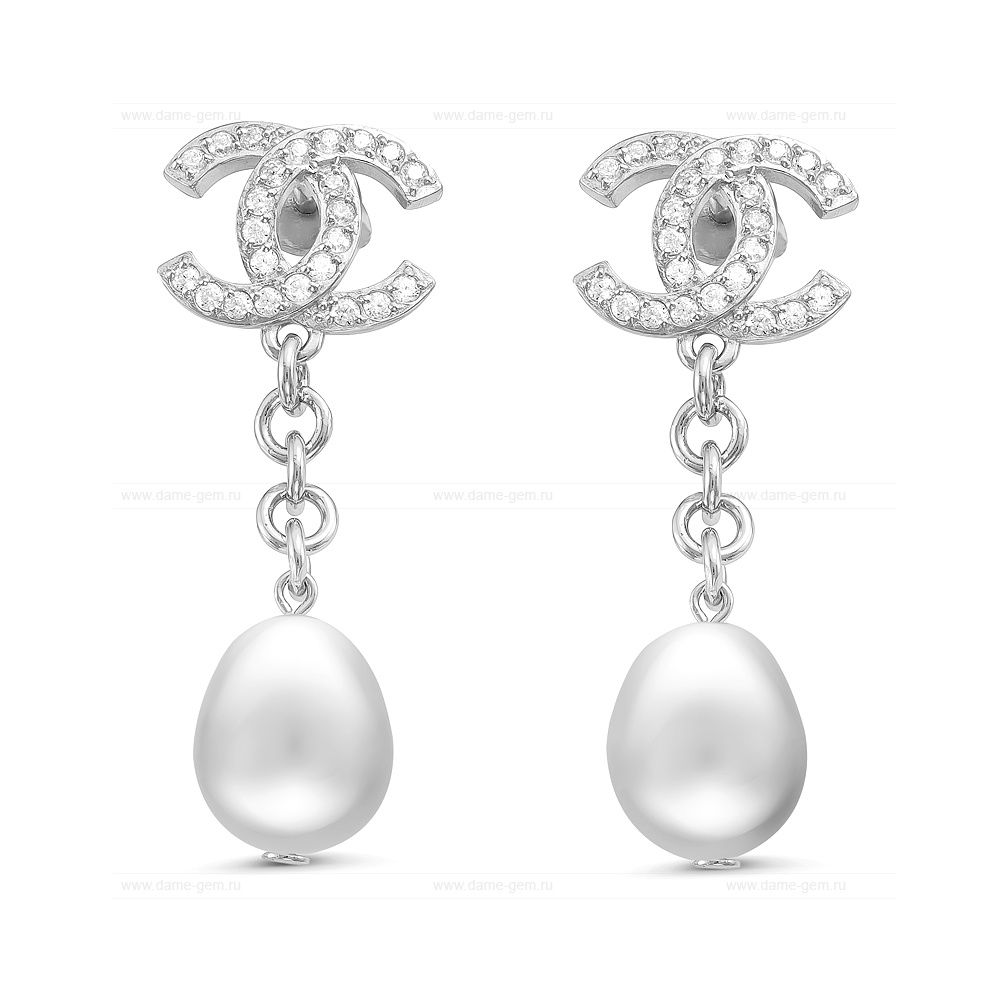 Серьги из серебра с белыми жемчужинами 10-11 мм. Артикул 11577