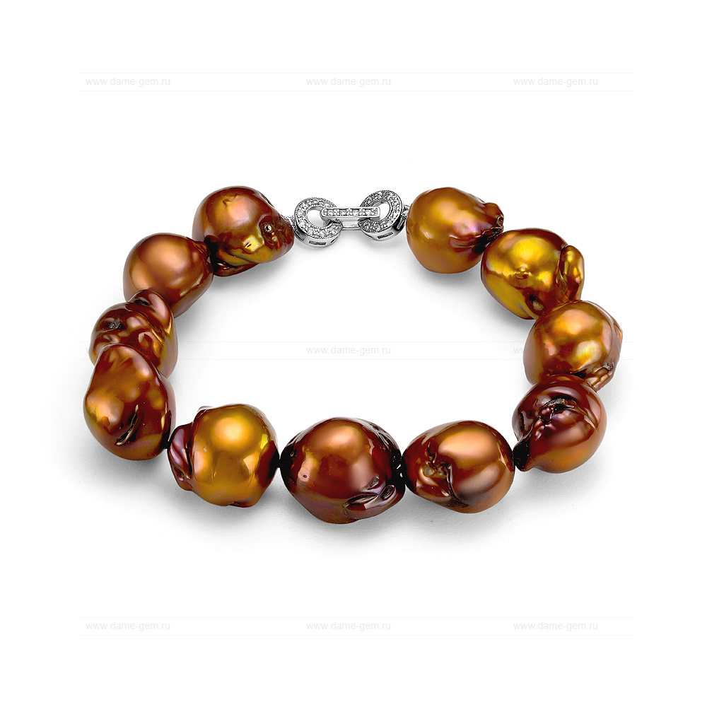 Браслет из шоколадного жемчуга "Барокко" 13-15 мм. Качество жемчуга высокое АА+. Артикул 9593