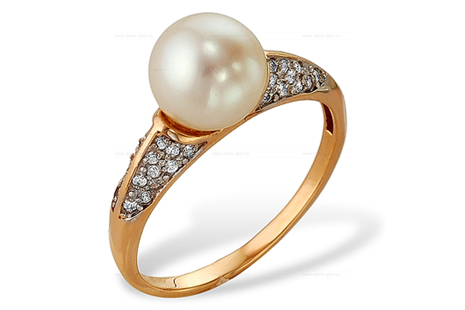 Кольцо из серебра 925 пробы с белой речной жемчужиной 8,5-9 мм. Артикул 9250