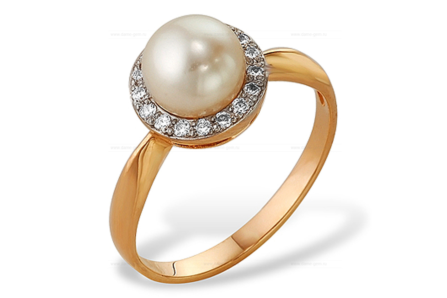 Кольцо из серебра 925 пробы с белой жемчужиной 8-8,5 мм. Артикул 9244