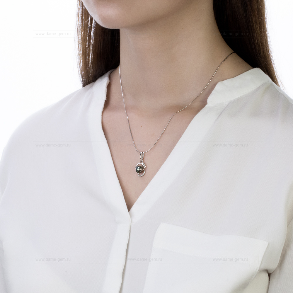 Кулон из серебра с черной пресноводной жемчужиной 7-7,5 мм. Артикул 12590 Кулон из серебра с черной пресноводной жемчужиной 7-7,5 мм. Артикул 12590