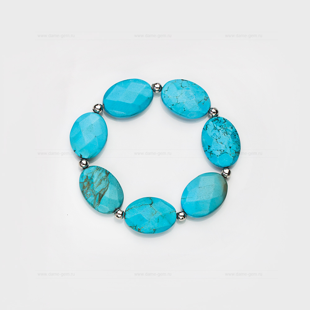 Браслет из бирюзы со вставками из сплава. Артикул 12635