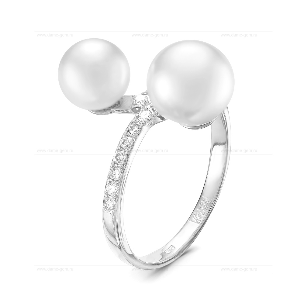 Кольцо "Поцелуй" из золота 585 пробы с белыми жемчужинами Акойя 7-9 мм. Артикул 11648 Кольцо "Поцелуй" из золота 585 пробы с белыми жемчужинами Акойя 7-9 мм. Артикул 11648
