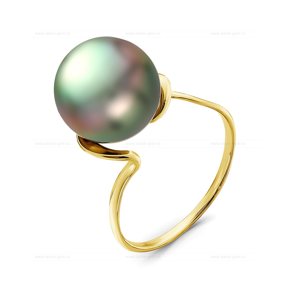 Кольцо из золота 585 пробы с черной Таитянской жемчужиной 12-12,5 мм. Артикул 10334
