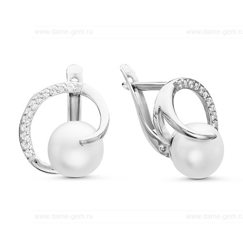 Серьги из серебра с белыми жемчужинами 8,5-9 мм. Артикул 10420
