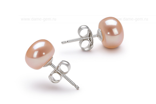 Пусеты из серебра с розовыми жемчужинами 8,5-9 мм. Артикул 10181 Пусеты из серебра с розовыми жемчужинами 8,5-9 мм. Артикул 10181