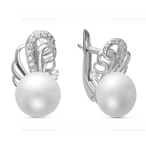 Серьги из серебра с белыми жемчужинами 8-8,5 мм. Артикул 10417