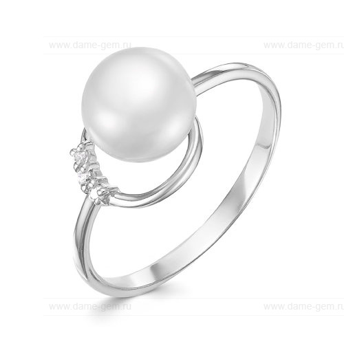 Кольцо из белого золота 585 пробы с белой жемчужиной 8,5-9 мм. Артикул 9329 Кольцо из белого золота 585 пробы с белой жемчужиной 8,5-9 мм. Артикул 9329