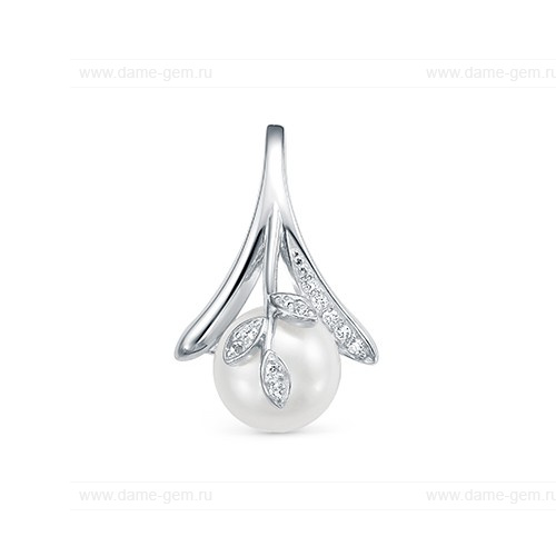 Кулон из серебра с белой жемчужиной 9,5-10 мм. Артикул 10643 Кулон из серебра с белой жемчужиной 9,5-10 мм. Артикул 10643