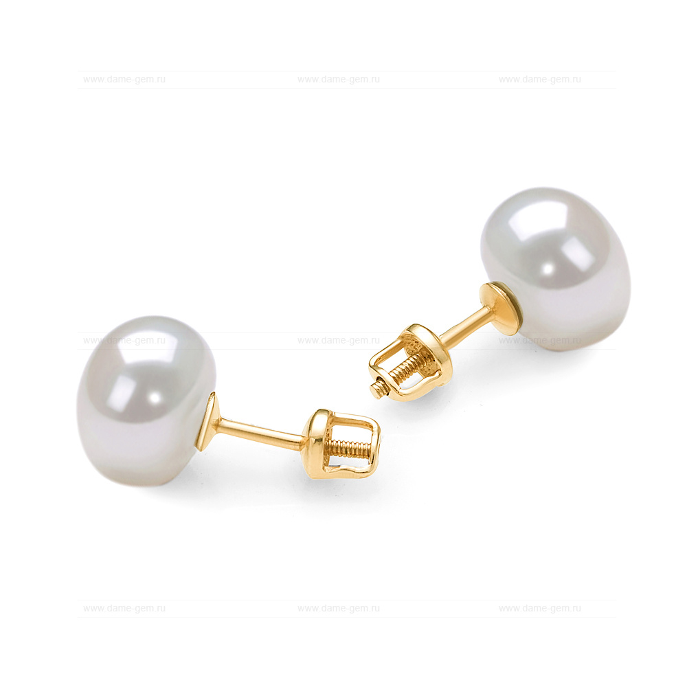 Пусеты из серебра с белыми жемчужинами 10,5-11 мм. Артикул 11748