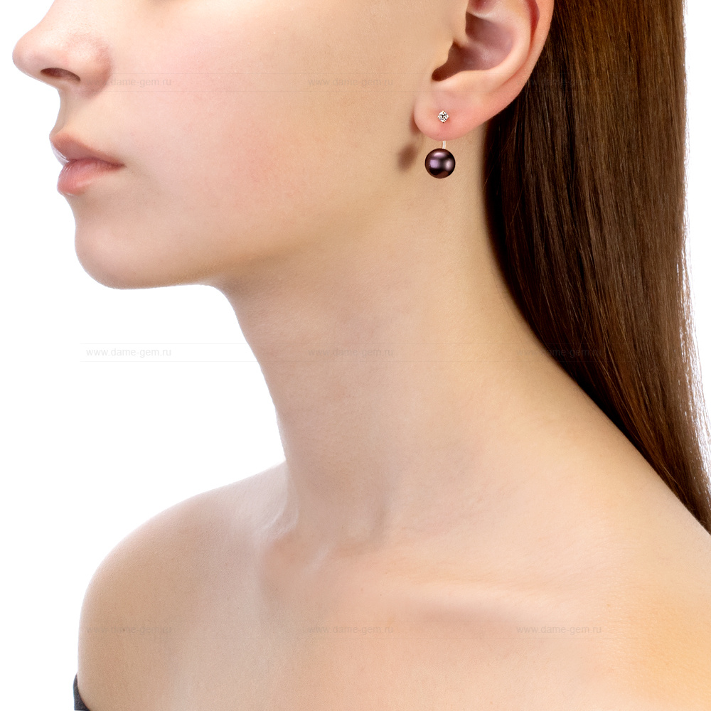 Двойные пусеты "Dior" из серебра с черными жемчужинами 9,5-10 мм. Артикул 10777 Двойные пусеты "Dior" из серебра с черными жемчужинами 9,5-10 мм. Артикул 10777