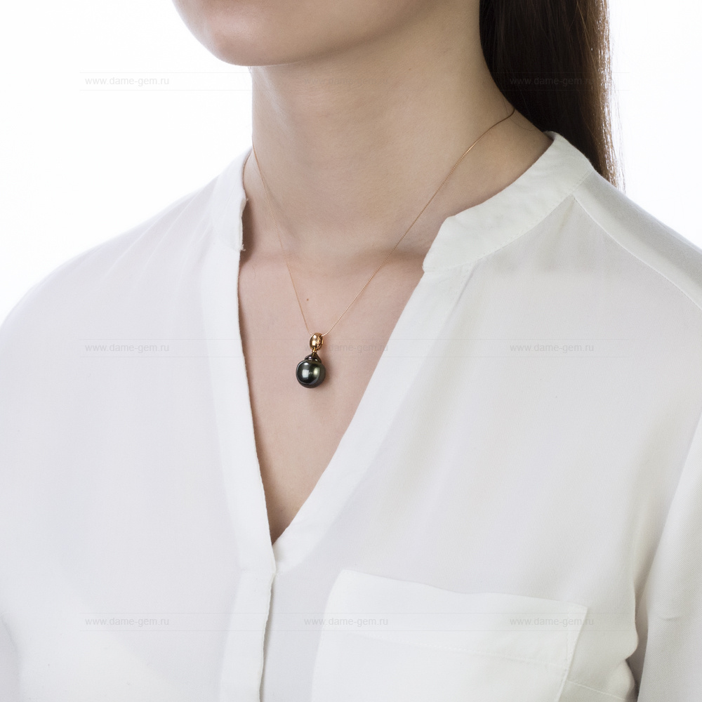 Кулон из серебра с черной Таитянской жемчужиной 12-12,5 мм. Артикул 11330