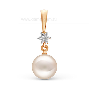 Кулон из красного золота с белой жемчужиной 7,5-8 мм. Артикул 12839 Кулон из красного золота с белой жемчужиной 7,5-8 мм. Артикул 12839