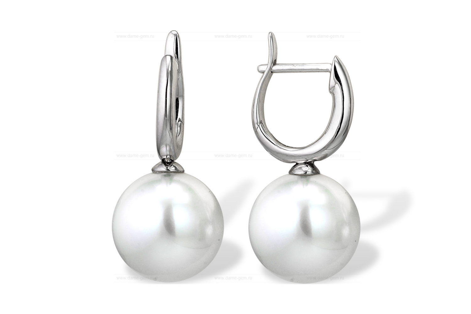 Серьги из золота 585 пробы с белыми Австралийскими жемчужинами 13-13,5 мм. Артикул 11731
