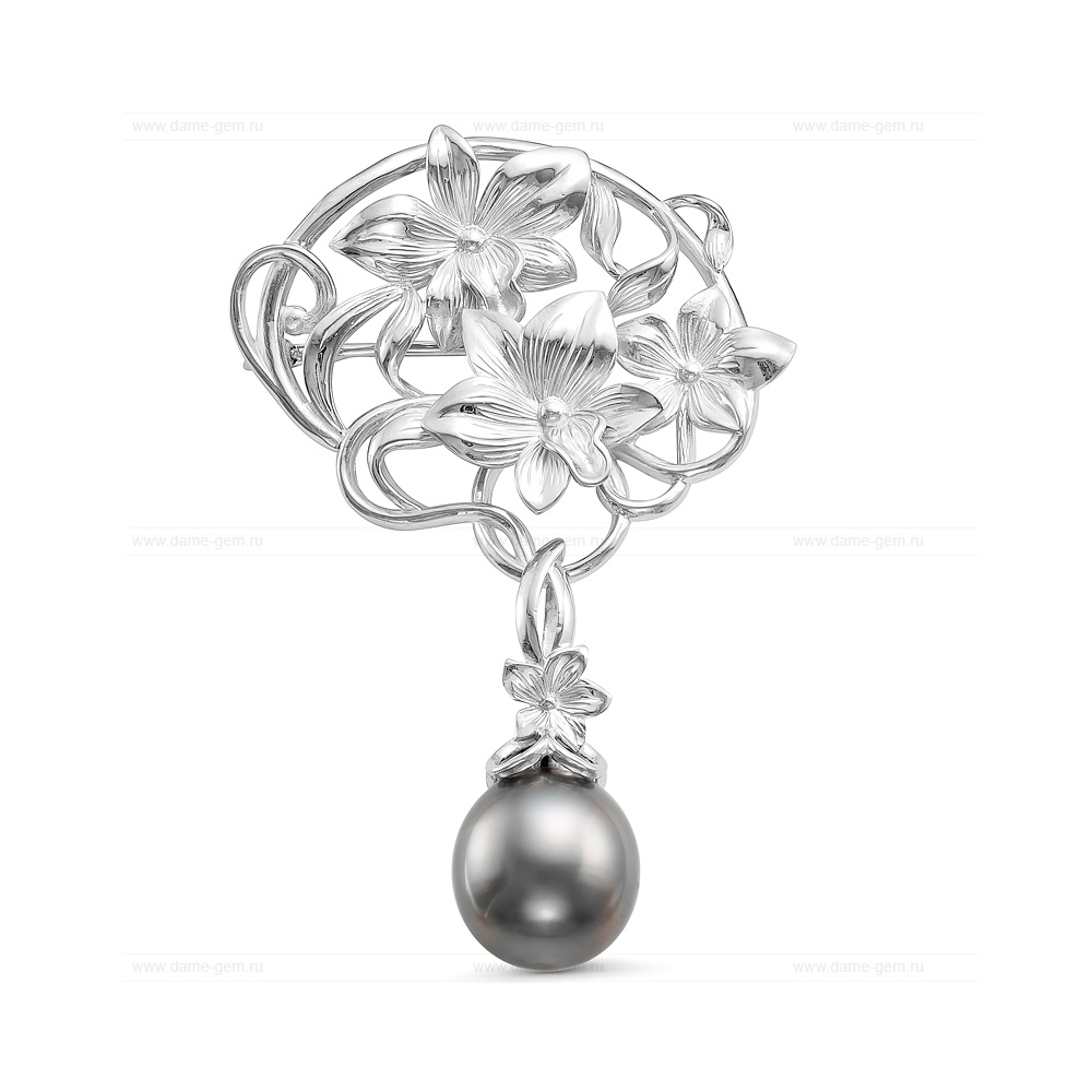 Брошь из серебра с черной морской Таитянской жемчужиной 11-11,5 мм. Артикул 10755 Брошь из серебра с черной морской Таитянской жемчужиной 11-11,5 мм. Артикул 10755
