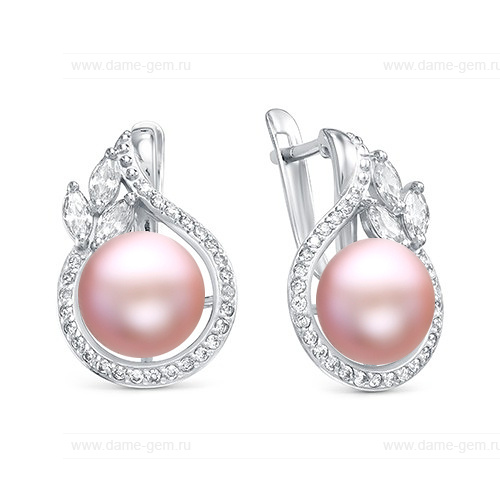 Серьги из серебра с розовыми жемчужинами 8,5-9 мм. Артикул 10229