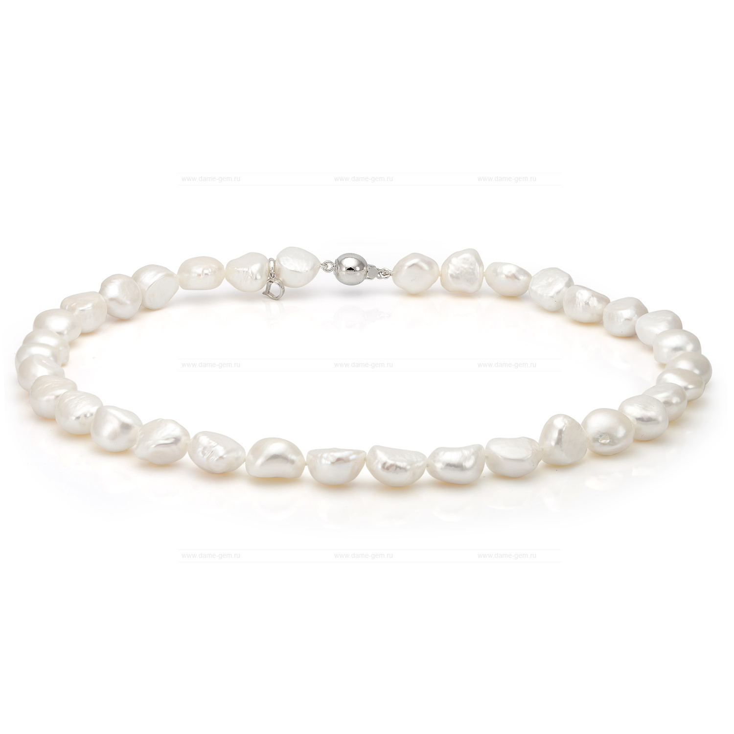 Ожерелье из белого барочного речного жемчуга 9-9,5 мм. Качество жемчуга наивысшее ААА. Артикул 8682