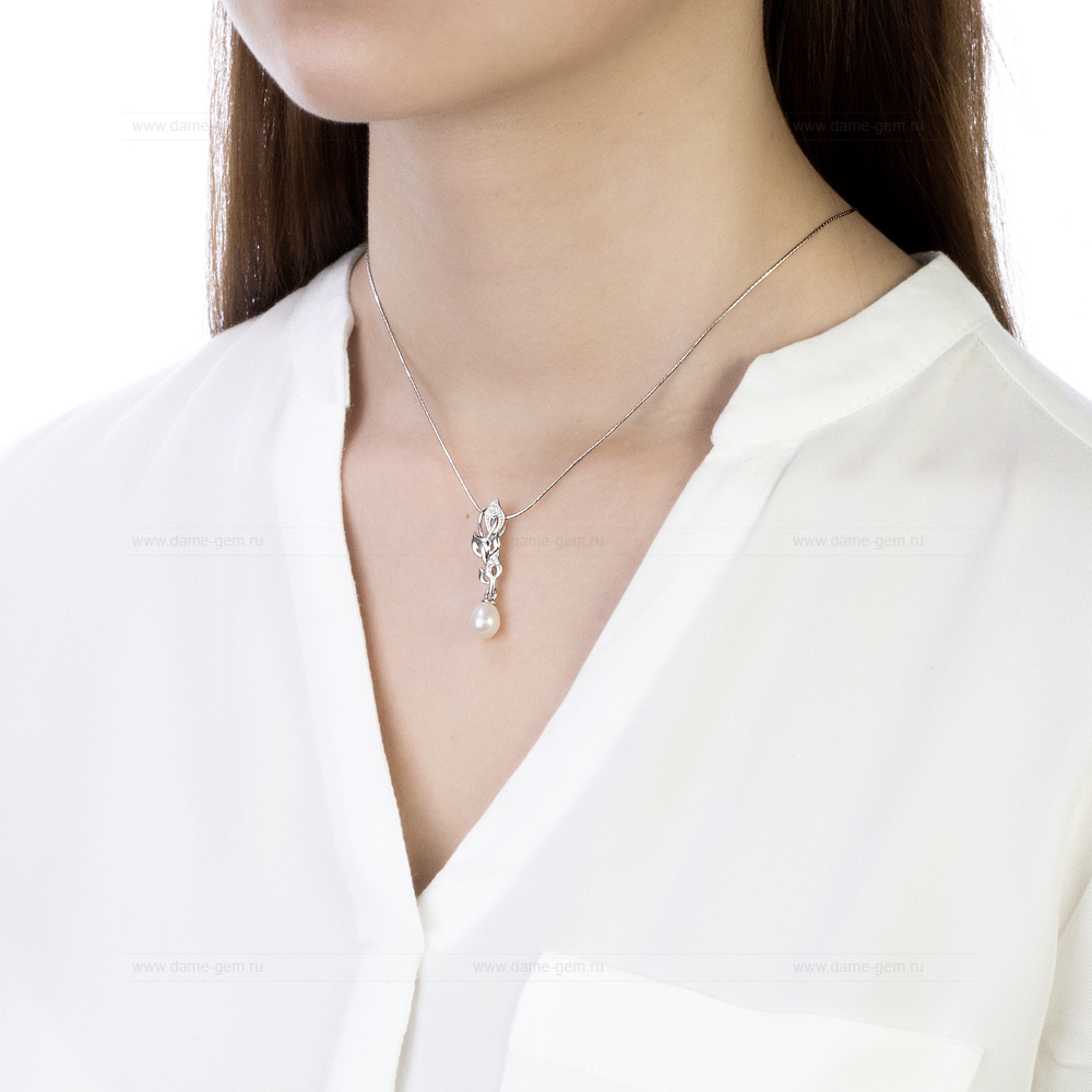 Подвеска из серебра с белой жемчужиной 7,5-8 мм. Артикул 10447